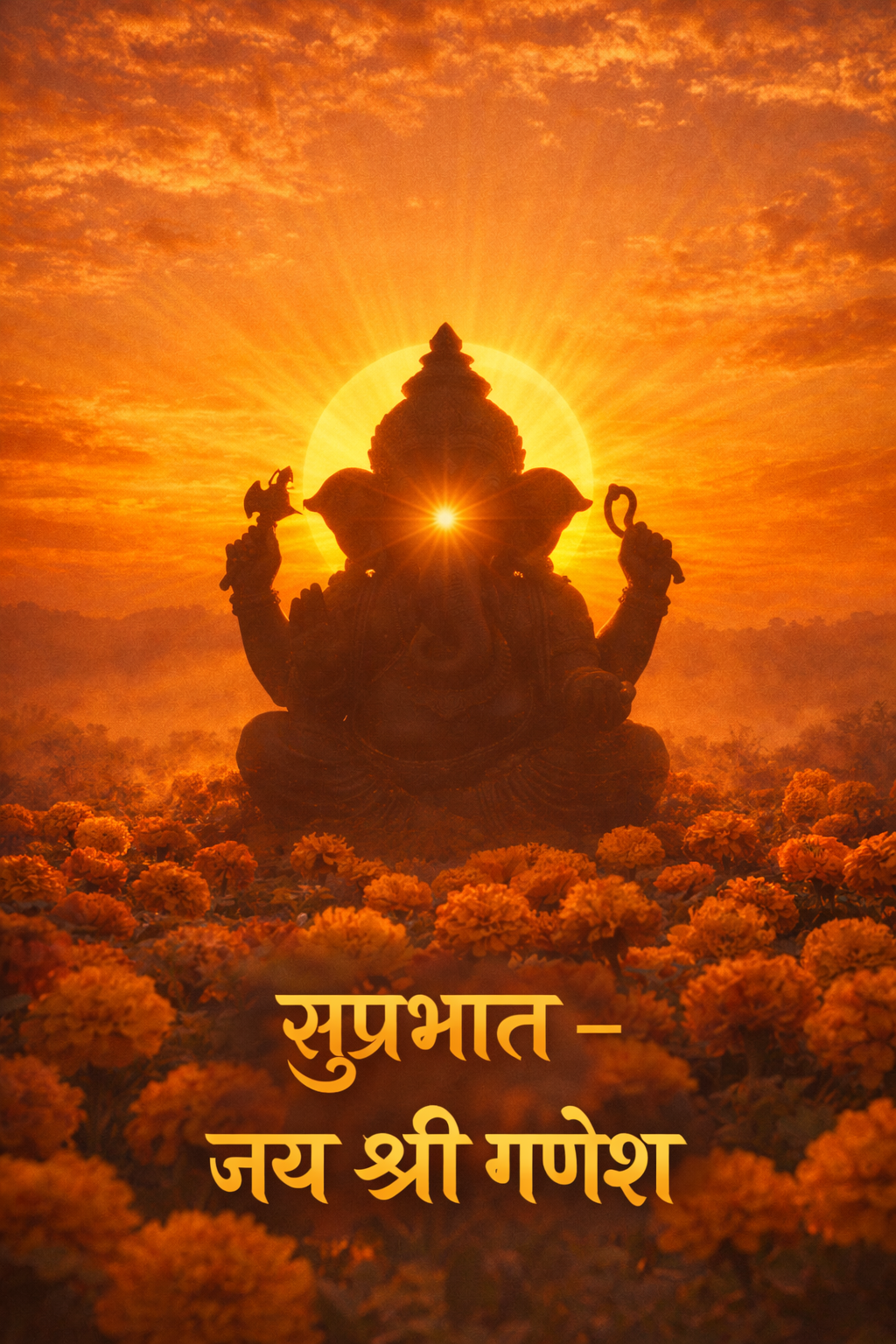 सुप्रभात — Jai Shri Ganesh with Diya at Sunrise
